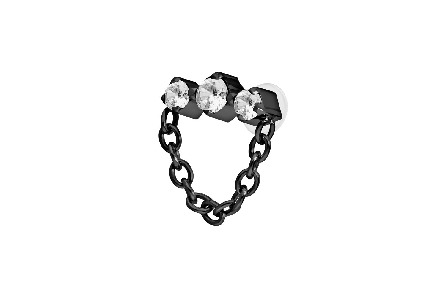 PTFE Labret Piercing mit Innengewinde + Titan-Aufsatz 3 EINGEFASSTE KRISTALLE + KETTE